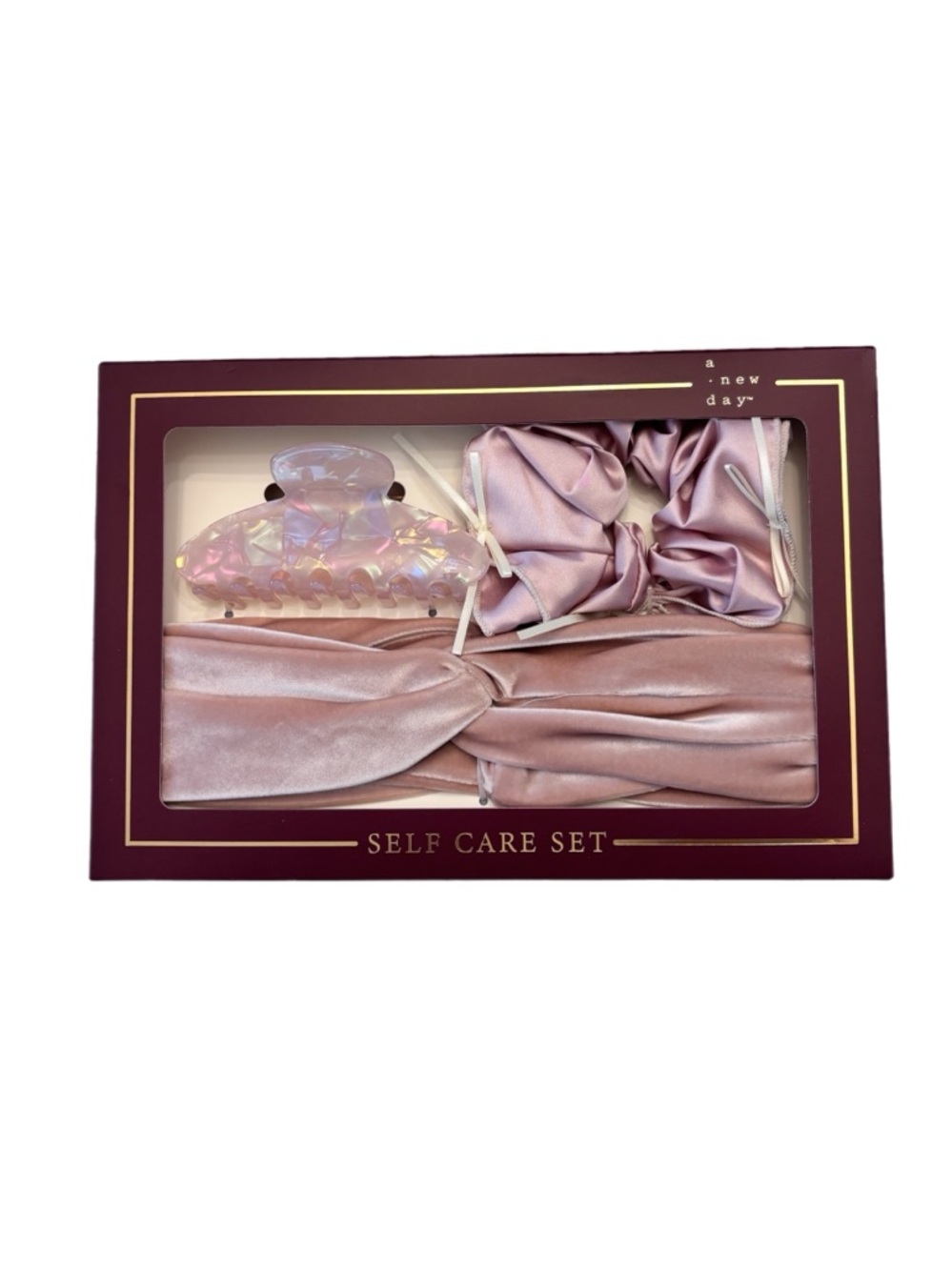 a new day Pink Satin Self Care Hair Set with Iridescent Claw